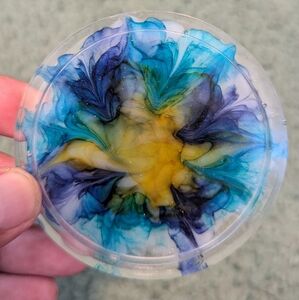 Resin coaster Hand Crafted blue yellow and purple